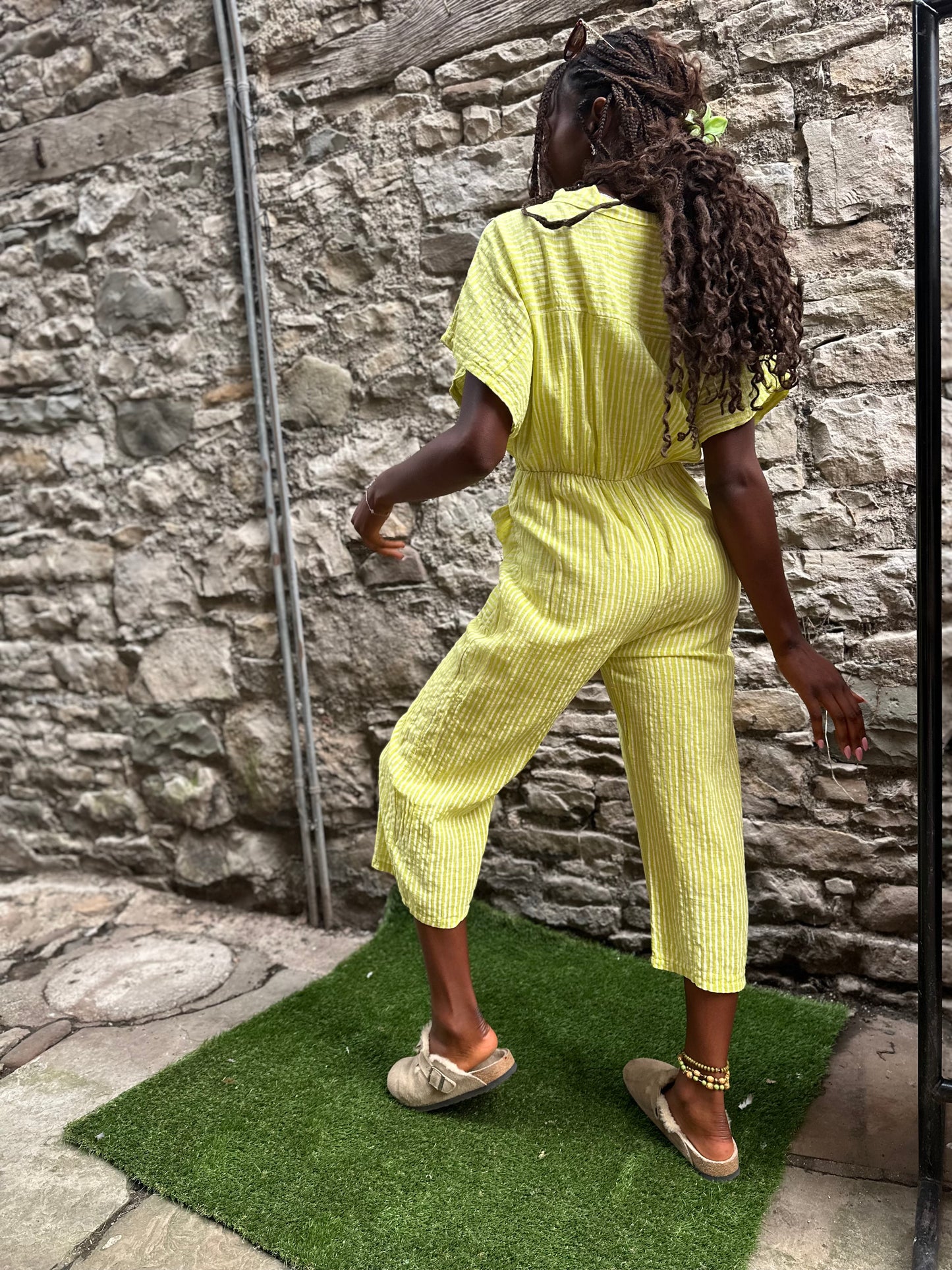 Lime Green Striped Ojo Jumpsuit One Size Fits Size 6-14