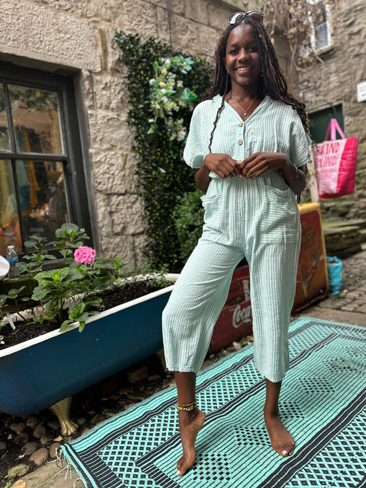 Aqua Green/White Striped Ojo Jumpsuit One Size Fits Size 6-14