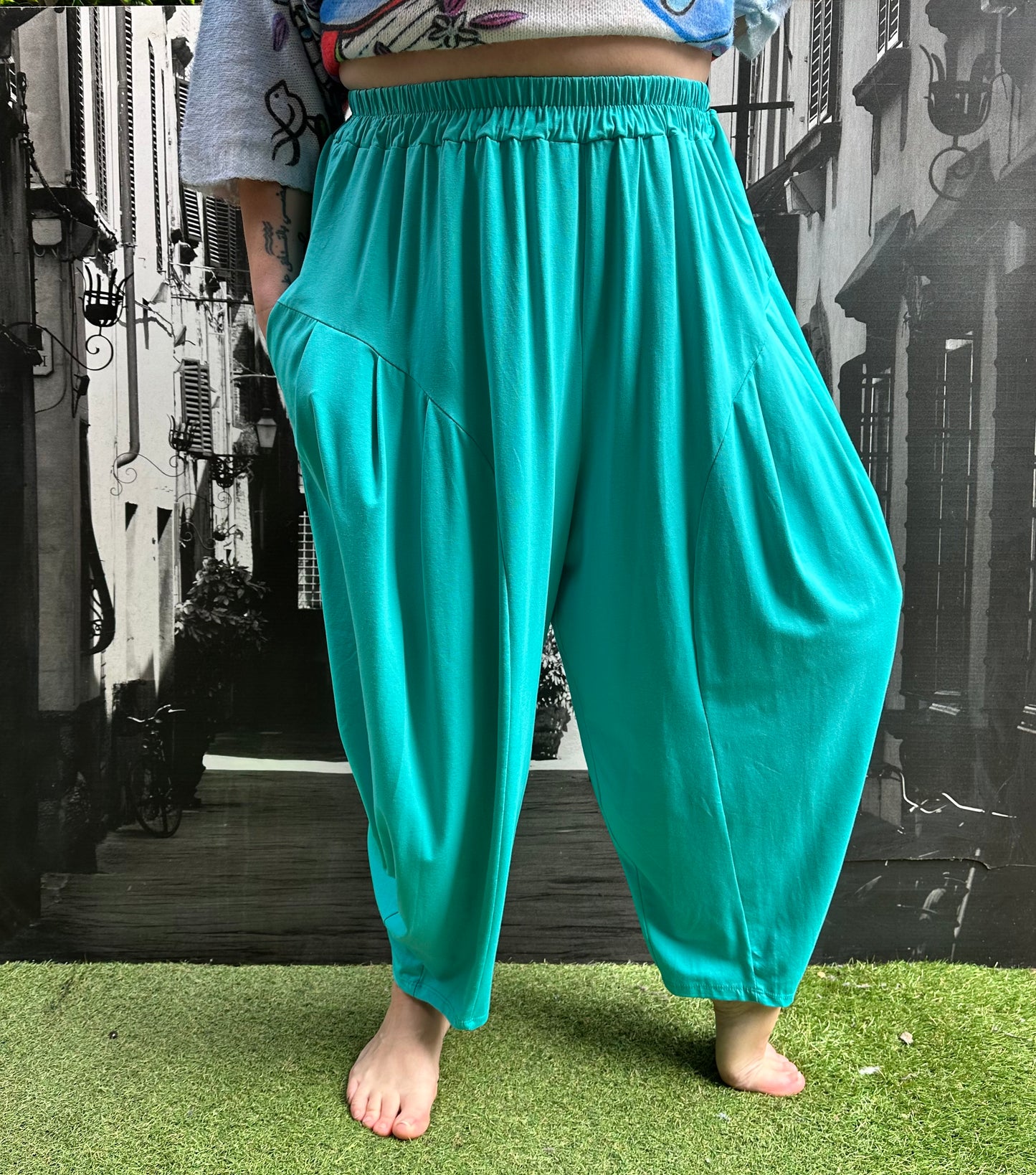 Yeba Trousers In Aqua Green Fits Size 12-26