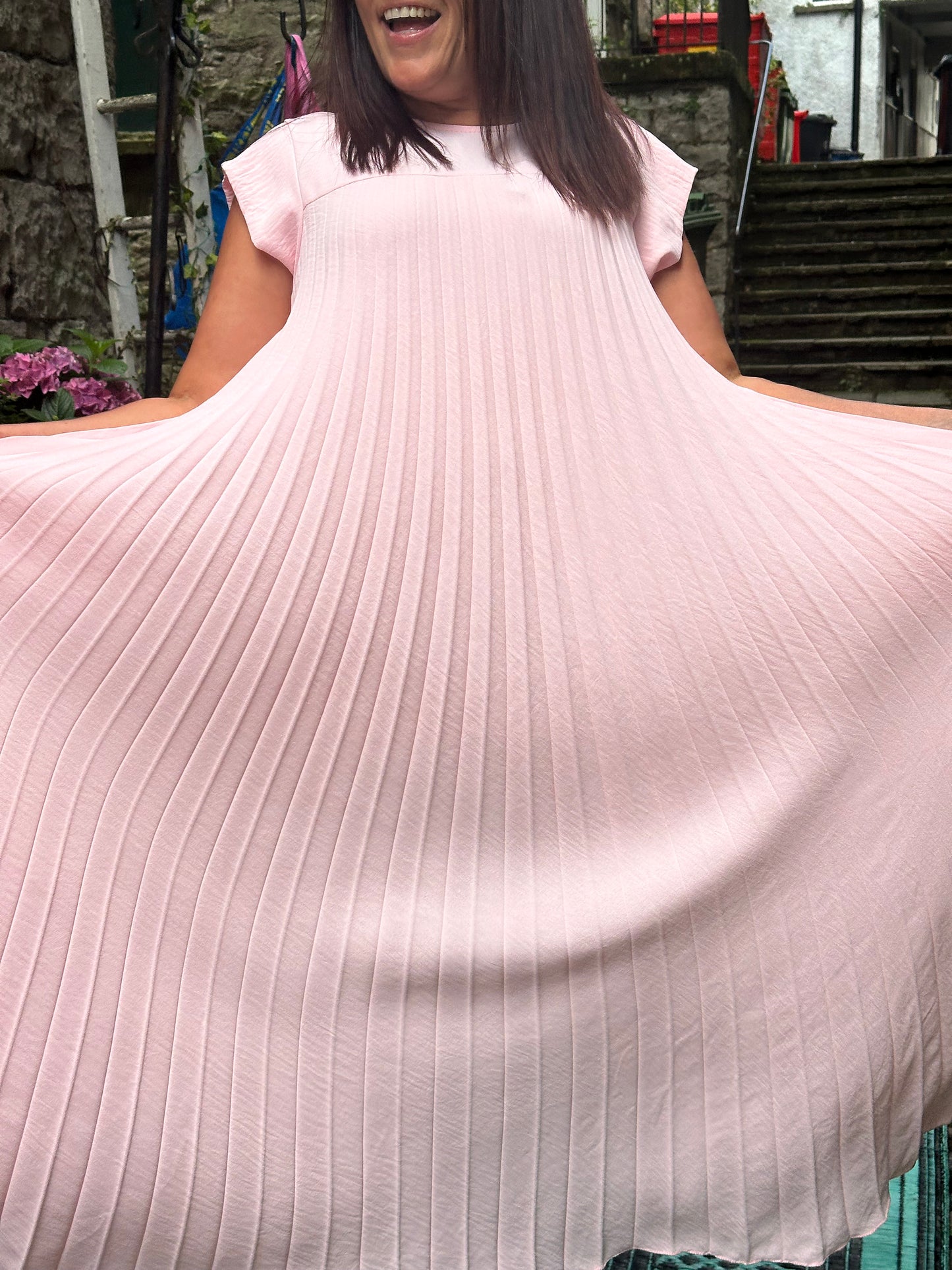 Stunning Baby Pink Long Atouke Pleated Dress Fits Size 12-24