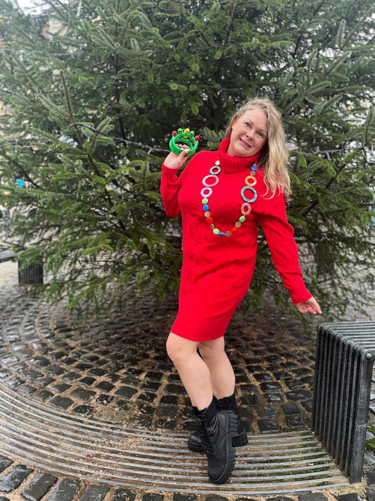 Made In Italy Cable Knit Ghetchy Red Jumper Dress Size 10-18