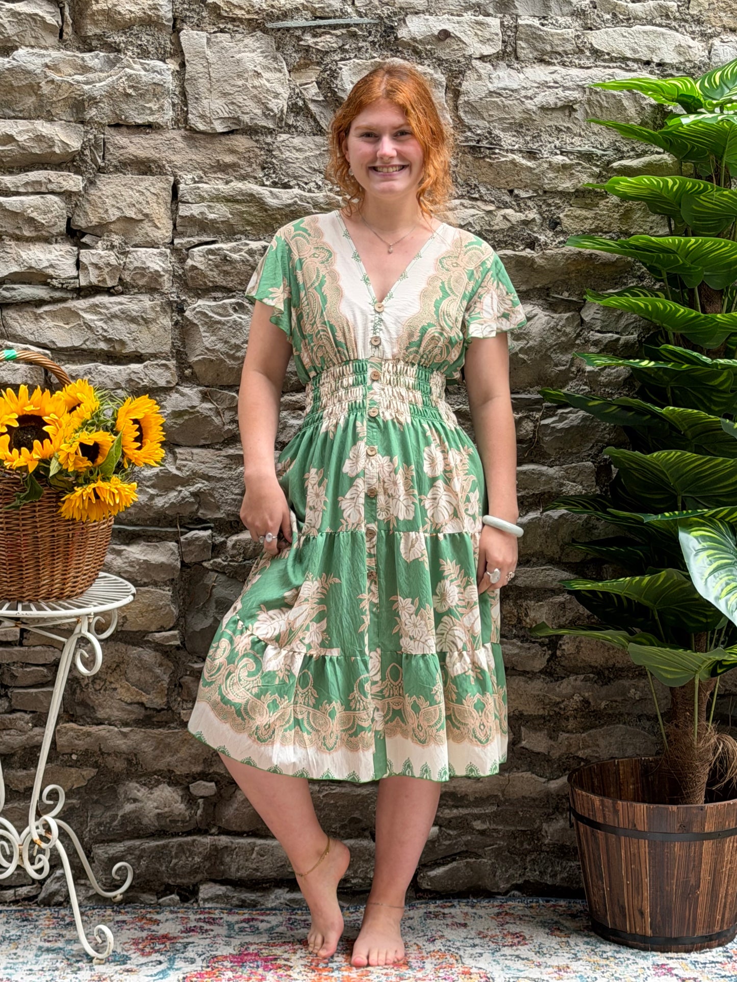 Stunning Printed Atta Dress In MIDI Length Fits Size 8-20 in Green