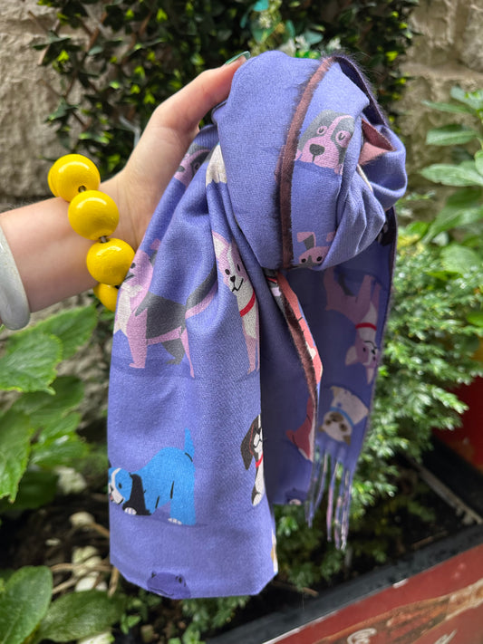 Mix colours dog print scarf in purple