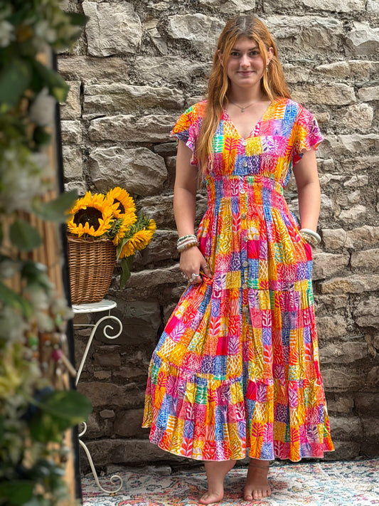 Stunning Printed Atta Dress In Maxi Length Fits Size 8-20