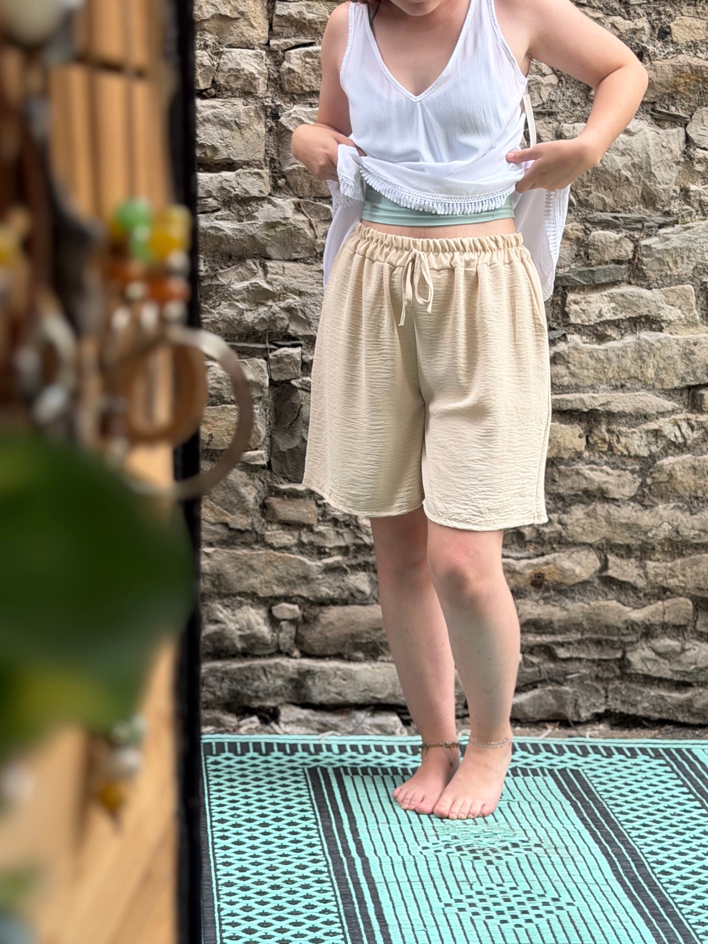 Knee Length Beige Shorts One Size Fits 8-18