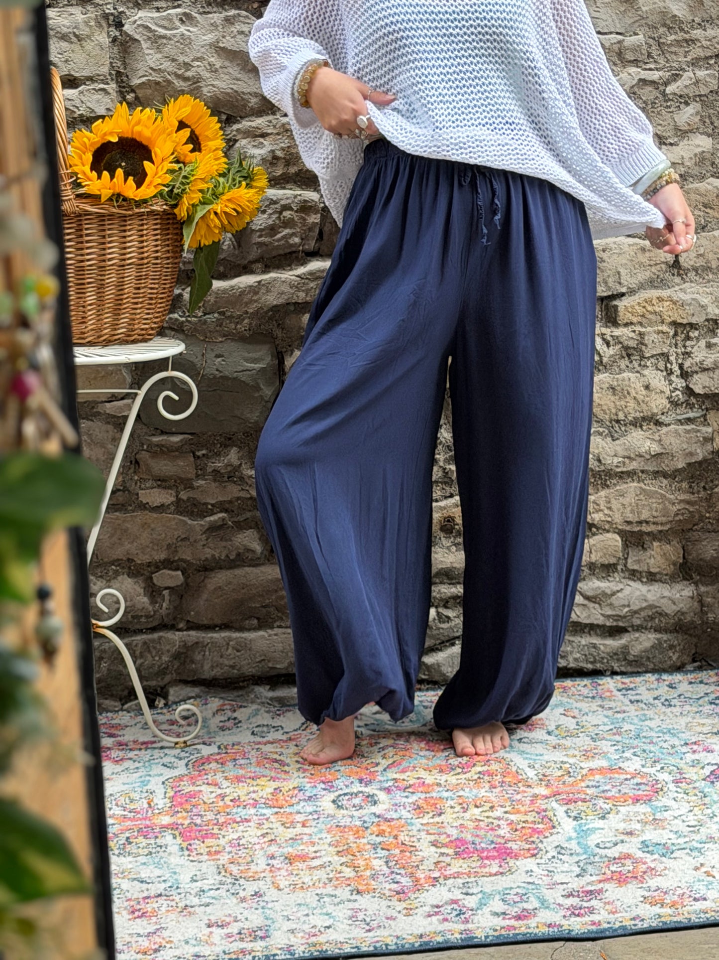 Extra long leg Ajah balloon hem trousers one size fits 8-22 in navy