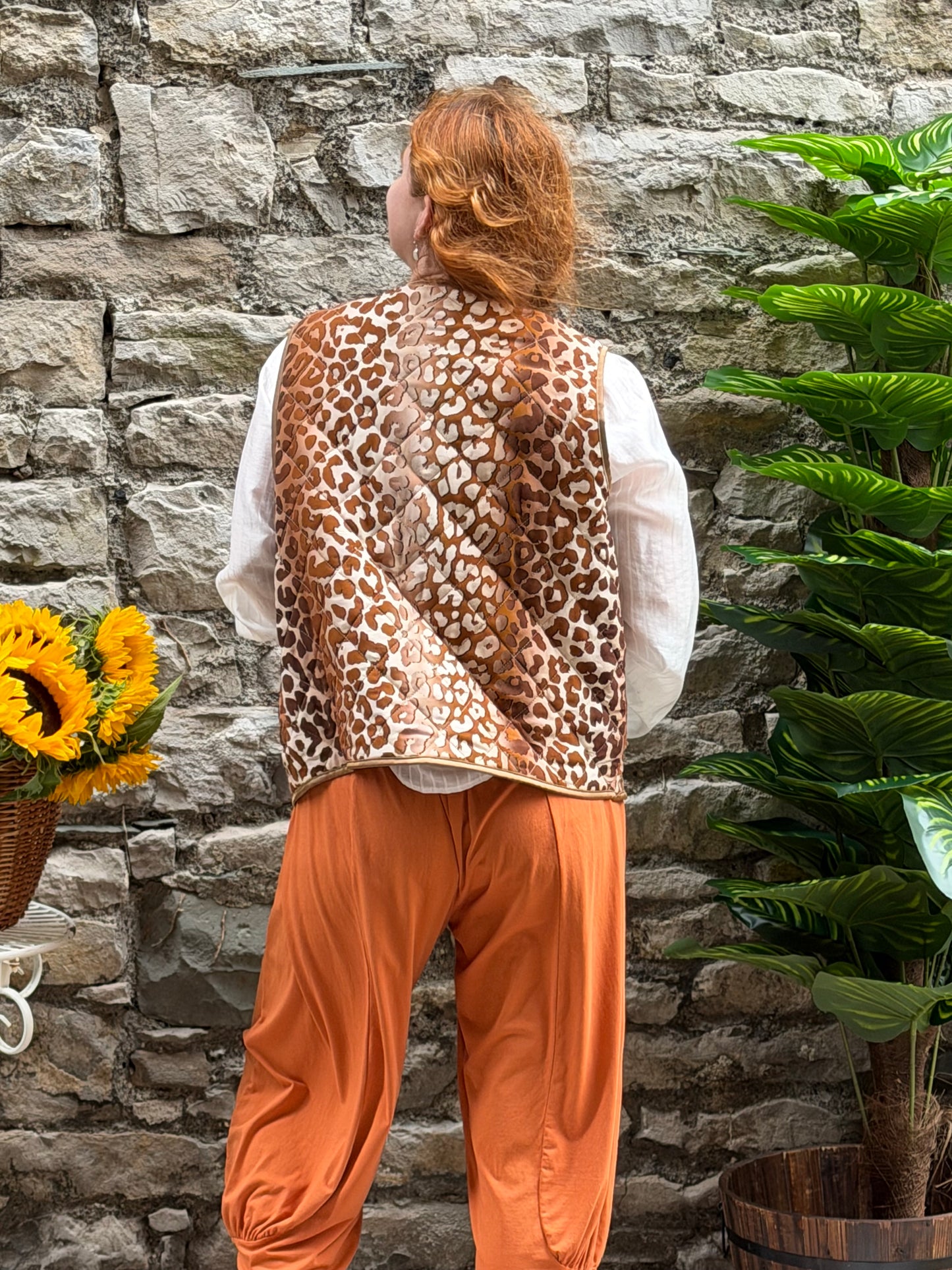 Quilted gilet one size fits 10-16 in brown animal print