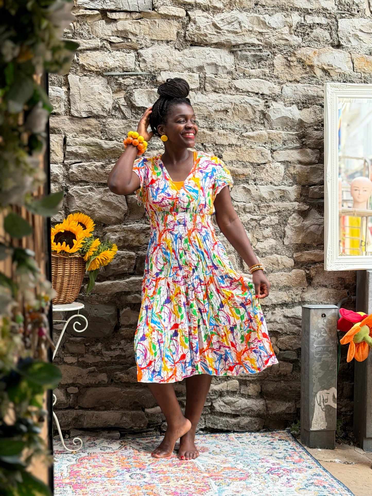 Stunning Printed Atta Dress In MIDI Length Fits Size 8-20