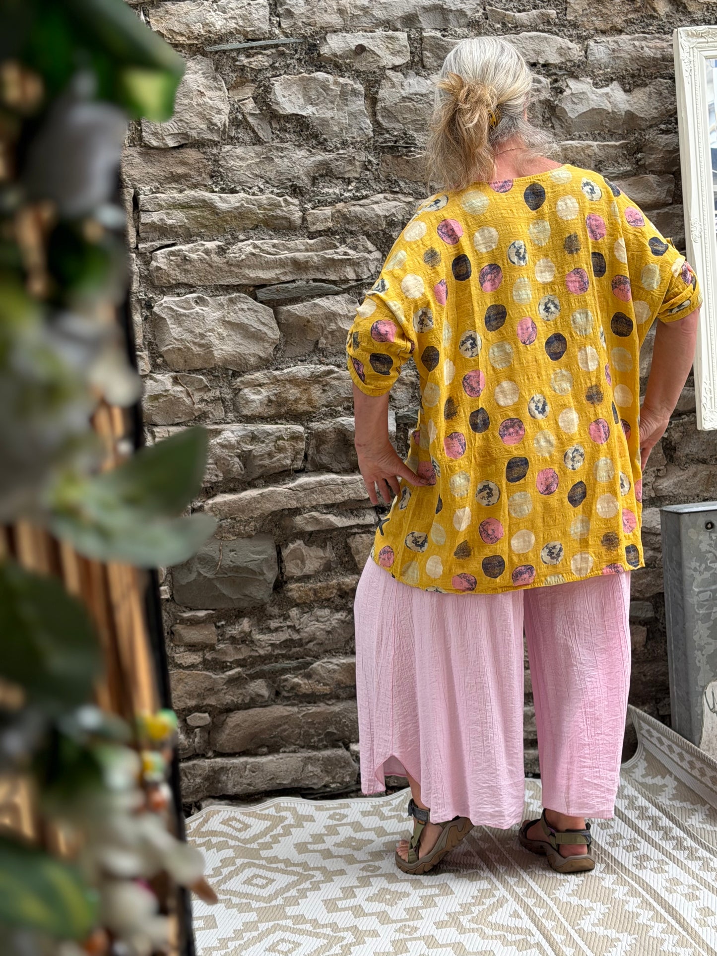 Longline spotty top One size fits 8-18 in yellow