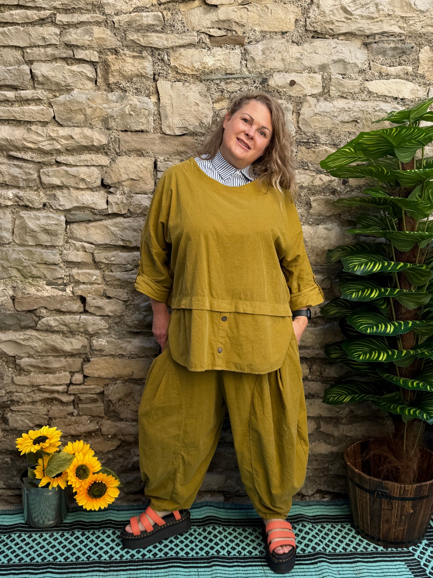 Cord Yeba Set Trousers and Top In  Fits Size 12-26 In Olive Green