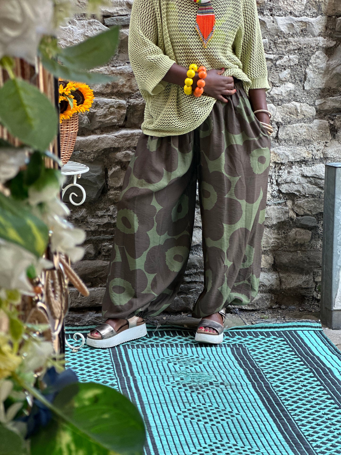 Ama Plus Size Aladdin Trousers Fits Size 12-24 in green print
