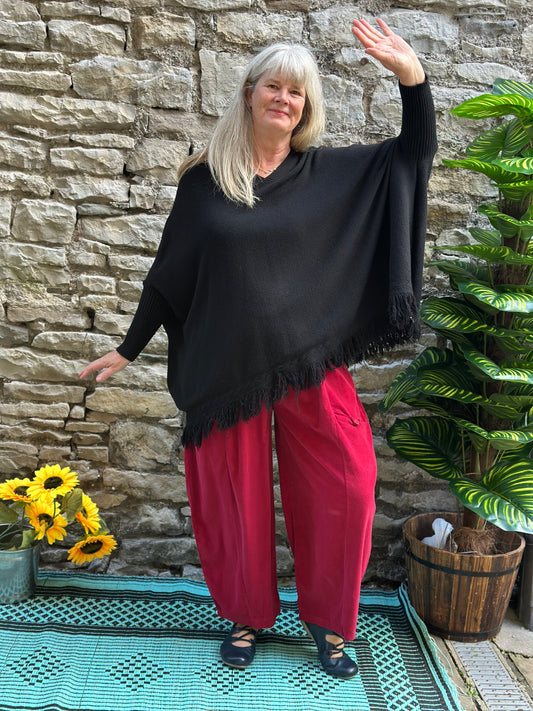 Stunning BLACK Tassel Hem Jumper Fits Size 10-26
