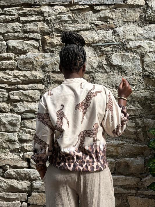 Affih bomber jacket one size fits 8-16 in beige cheetah print