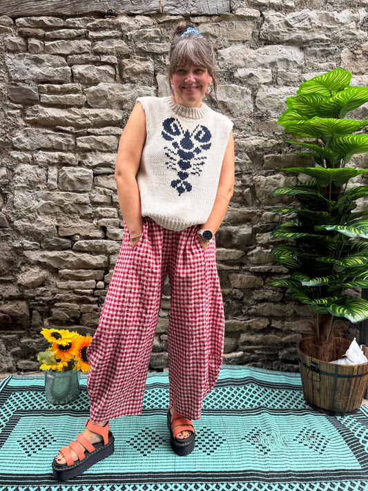 Stunning Lobster Knitted Sleeveless Jumper/ Tant Top/Vest 🦞Beige/Navy