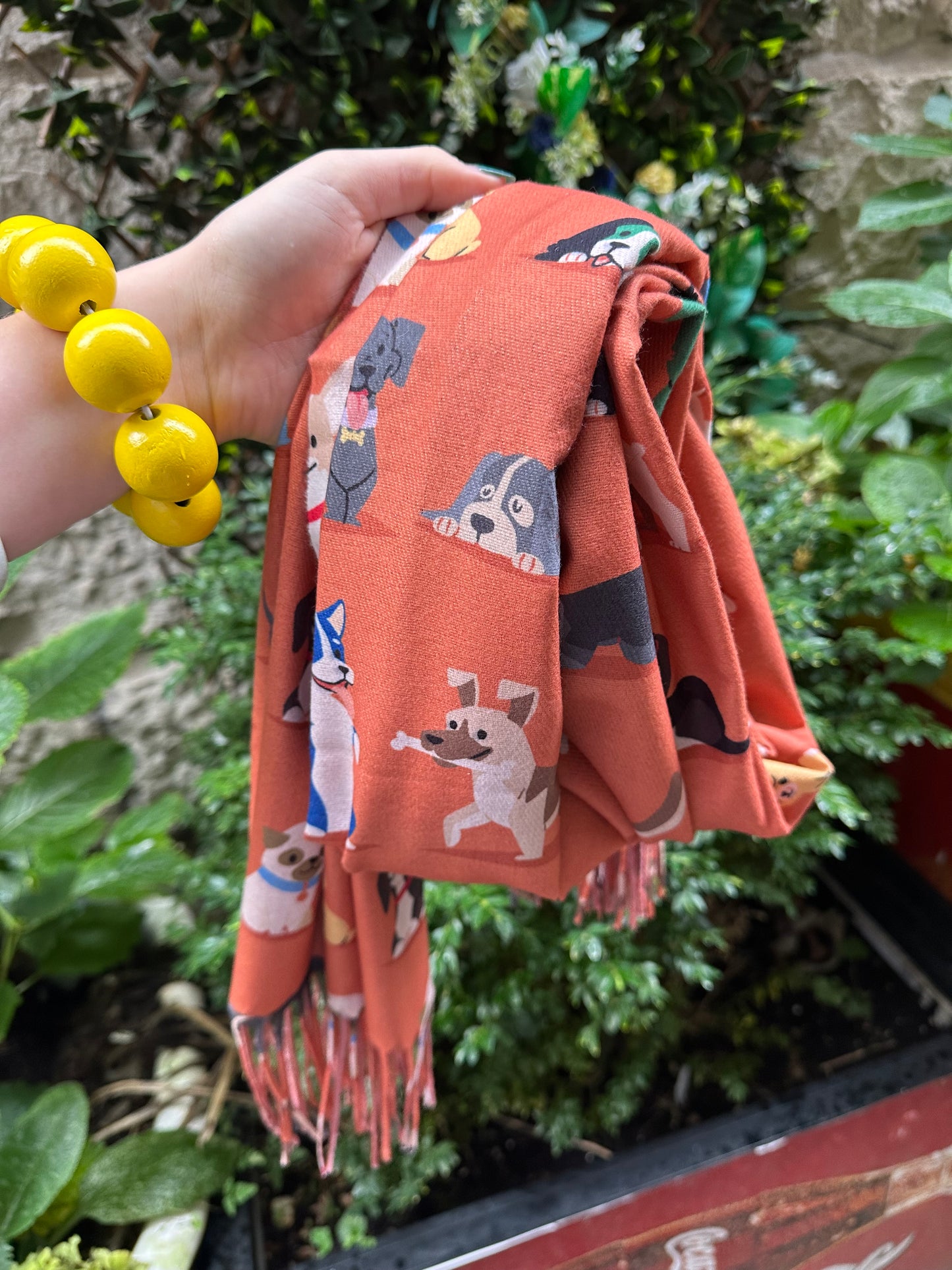 Mix colours dog print scarf in orange