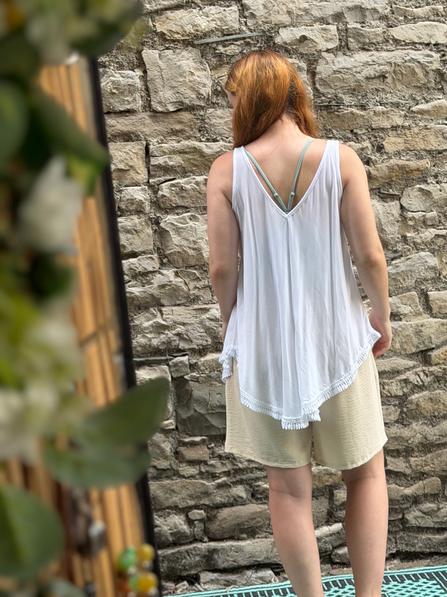 Frilled Hem V Neck Vest in white One Size Fits 8-18