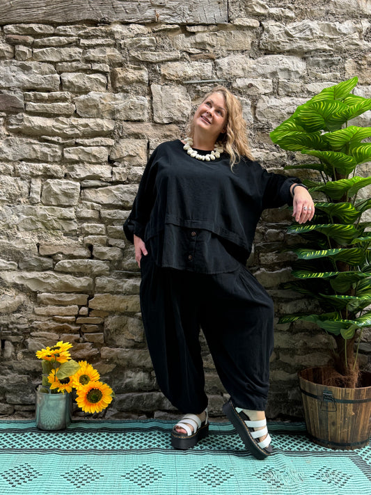 Cord Yeba Set Trousers and Top In  Fits Size 12-26 In Black