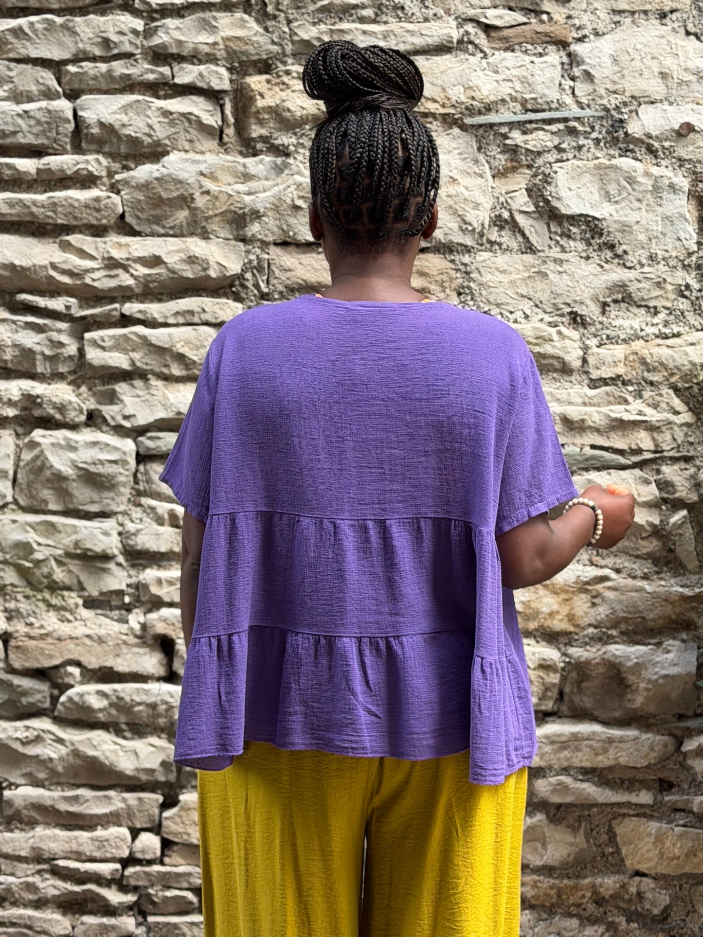 Tiered v neck oversize T-shirt one size fits 8-18 in purple
