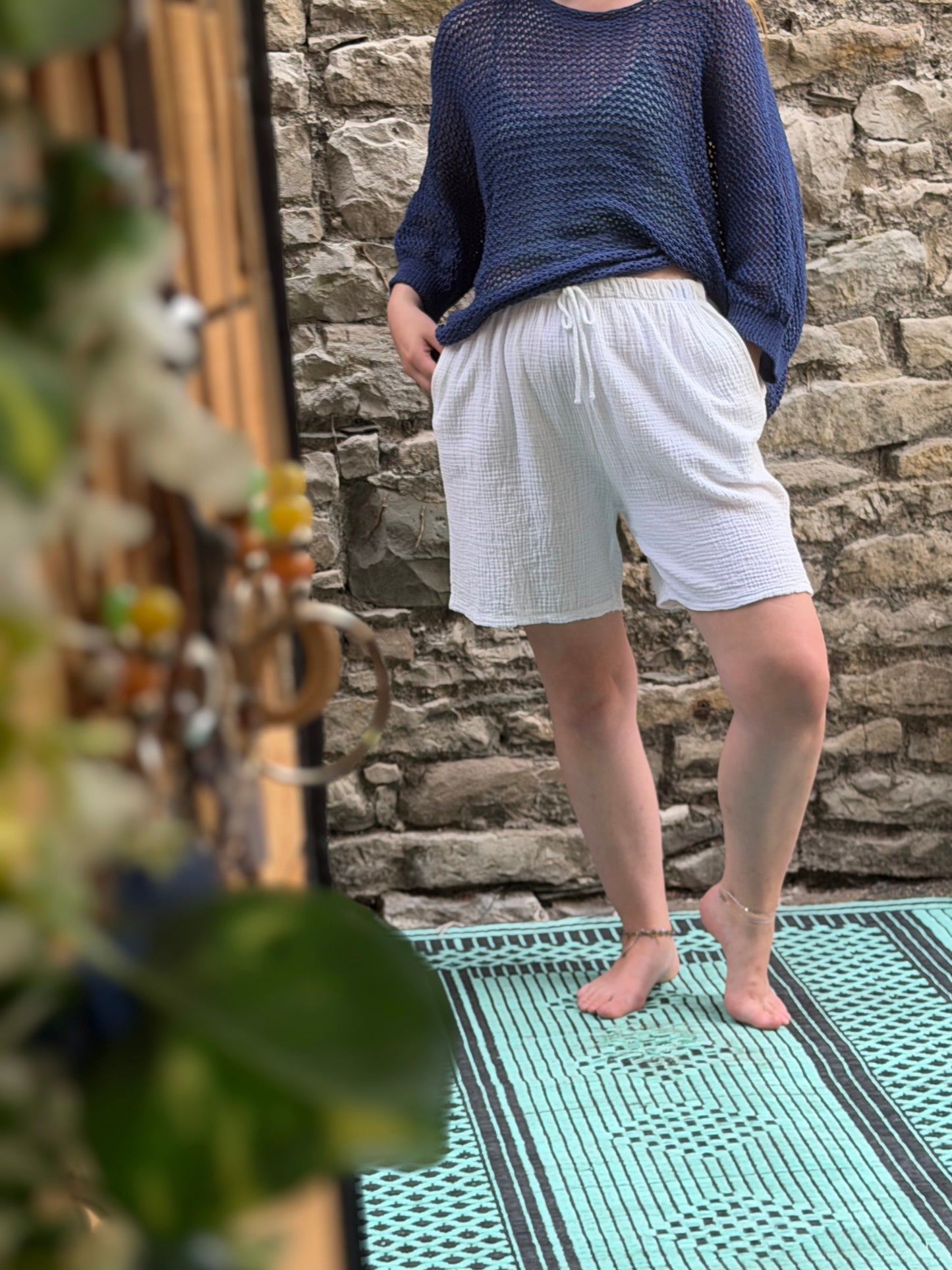 Cotton Muslin Shorts in One Size Fits 8-18 in White