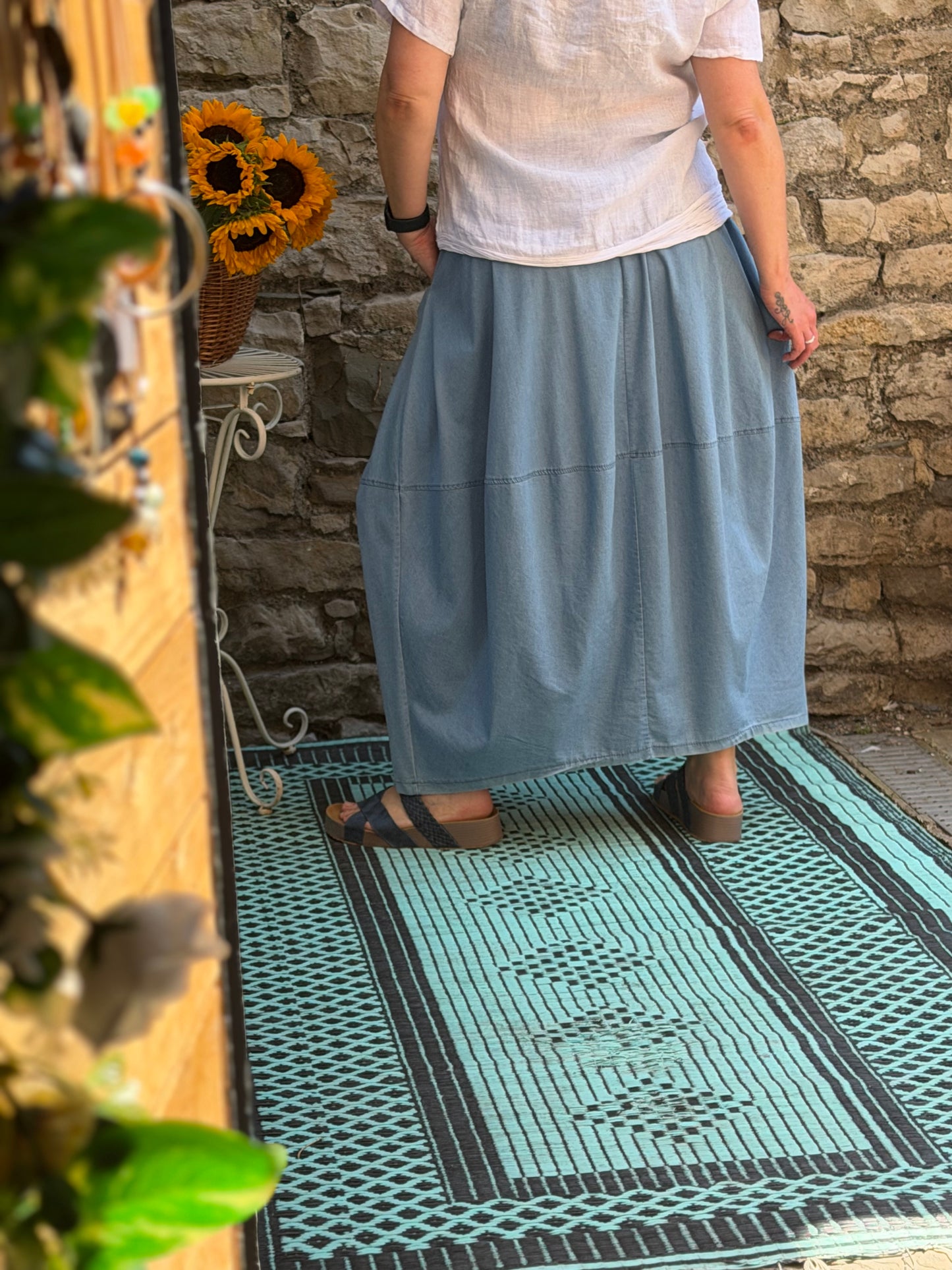 Barrel skirt in one size fits 8-18 in light dusty blue