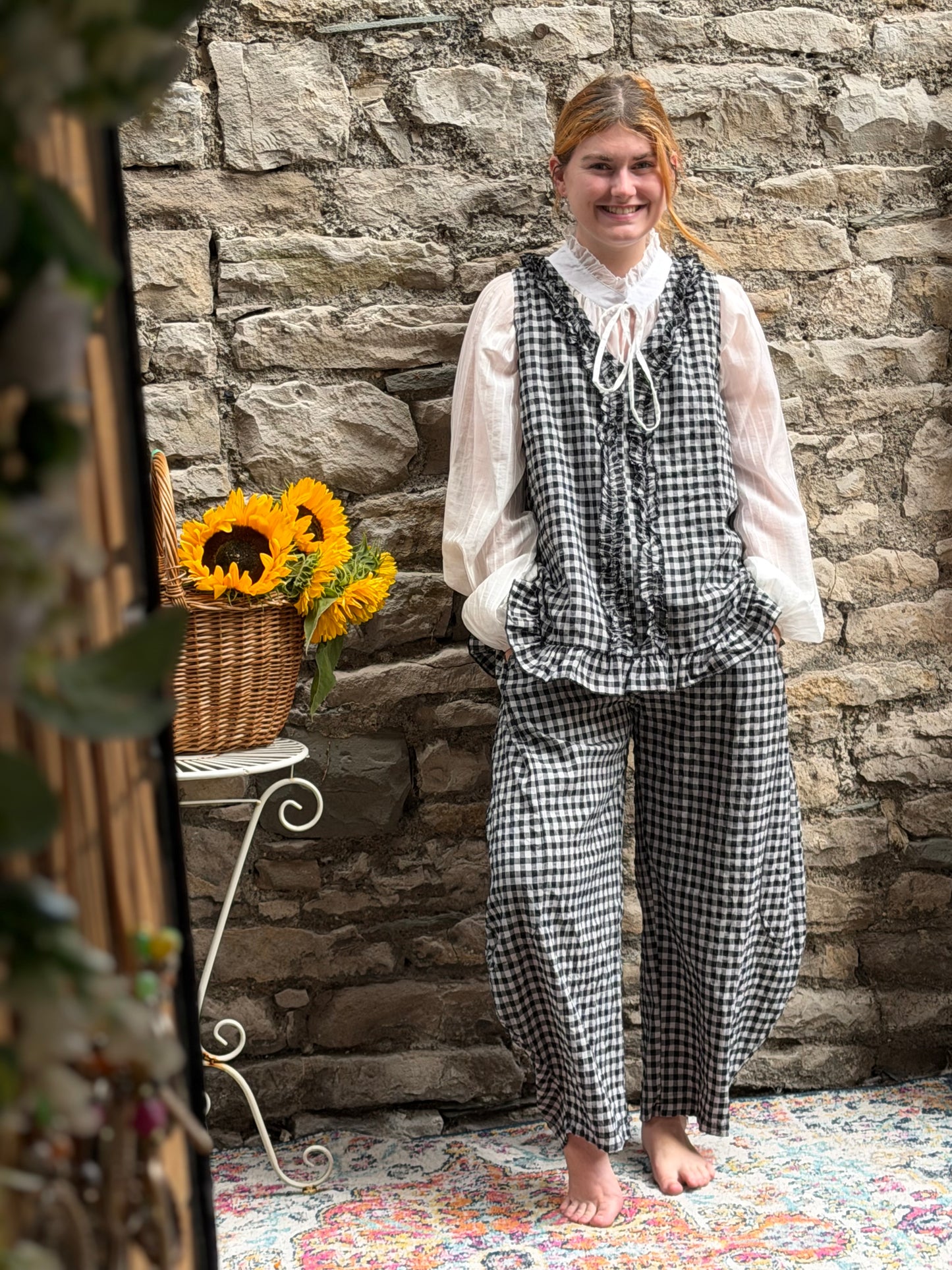 Tama Gingham Barrel Set Top And Trousers In black One Size Fits Size 8-18 (worn over one of our airy blouses)