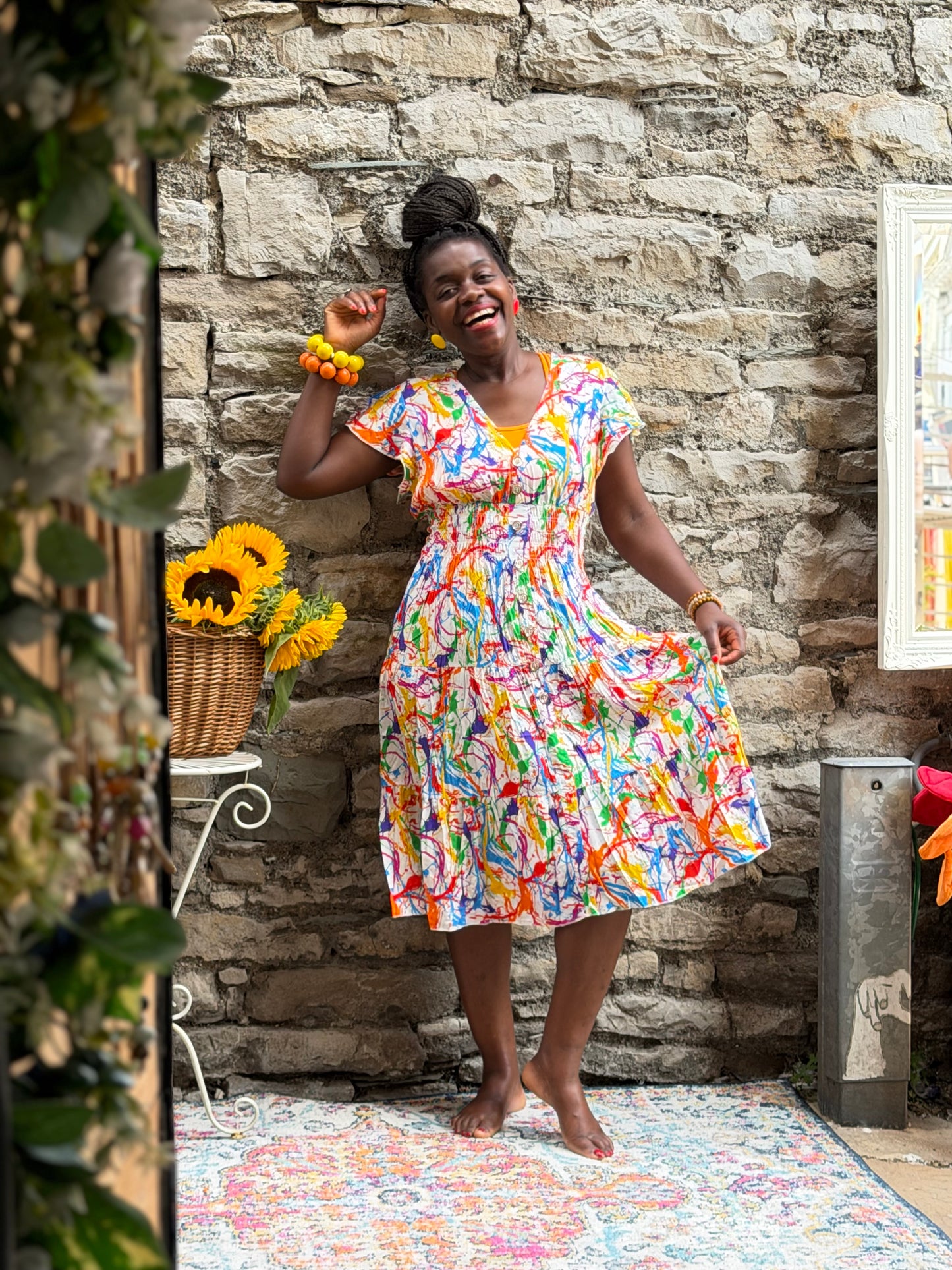 Stunning Printed Atta Dress In MIDI Length Fits Size 8-20