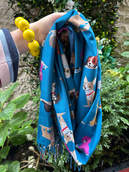 Mix colours dog print scarf in blue