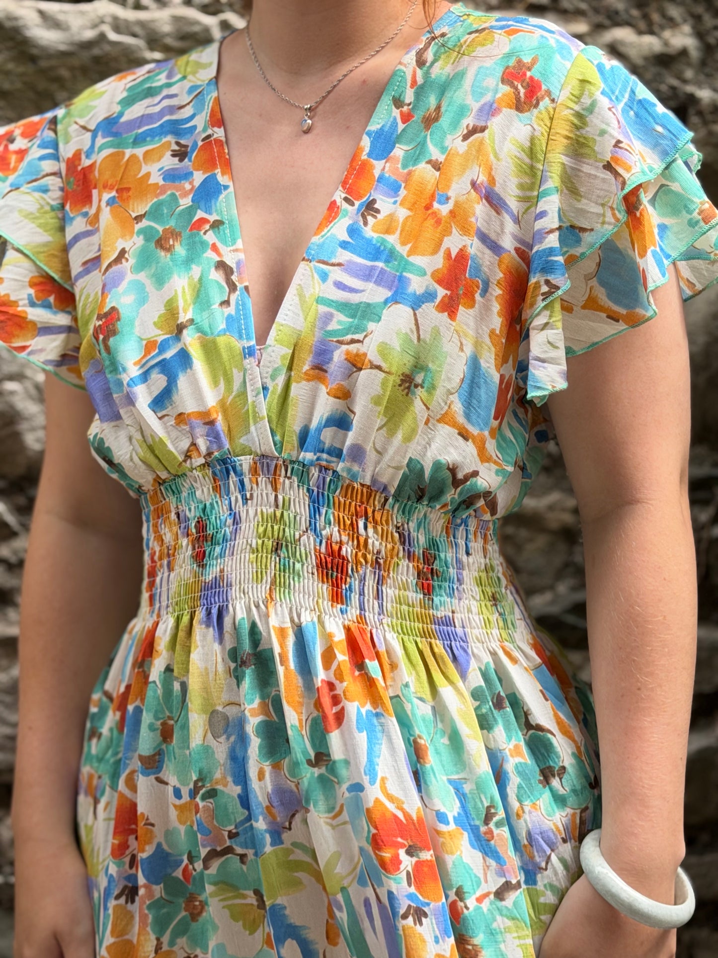 Stunning Printed Atta Dress In Maxi Length Fits Size 8-20 in teal and orange print