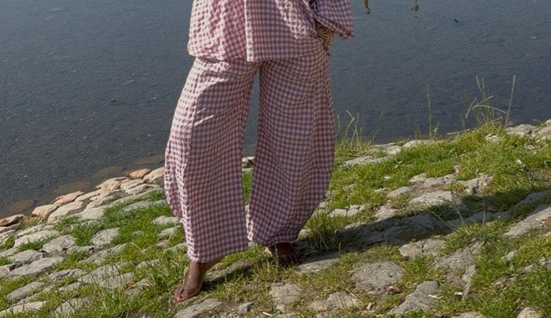Tama Gingham Barrel Trousers In Pink/White One Size Fits Size 8-18