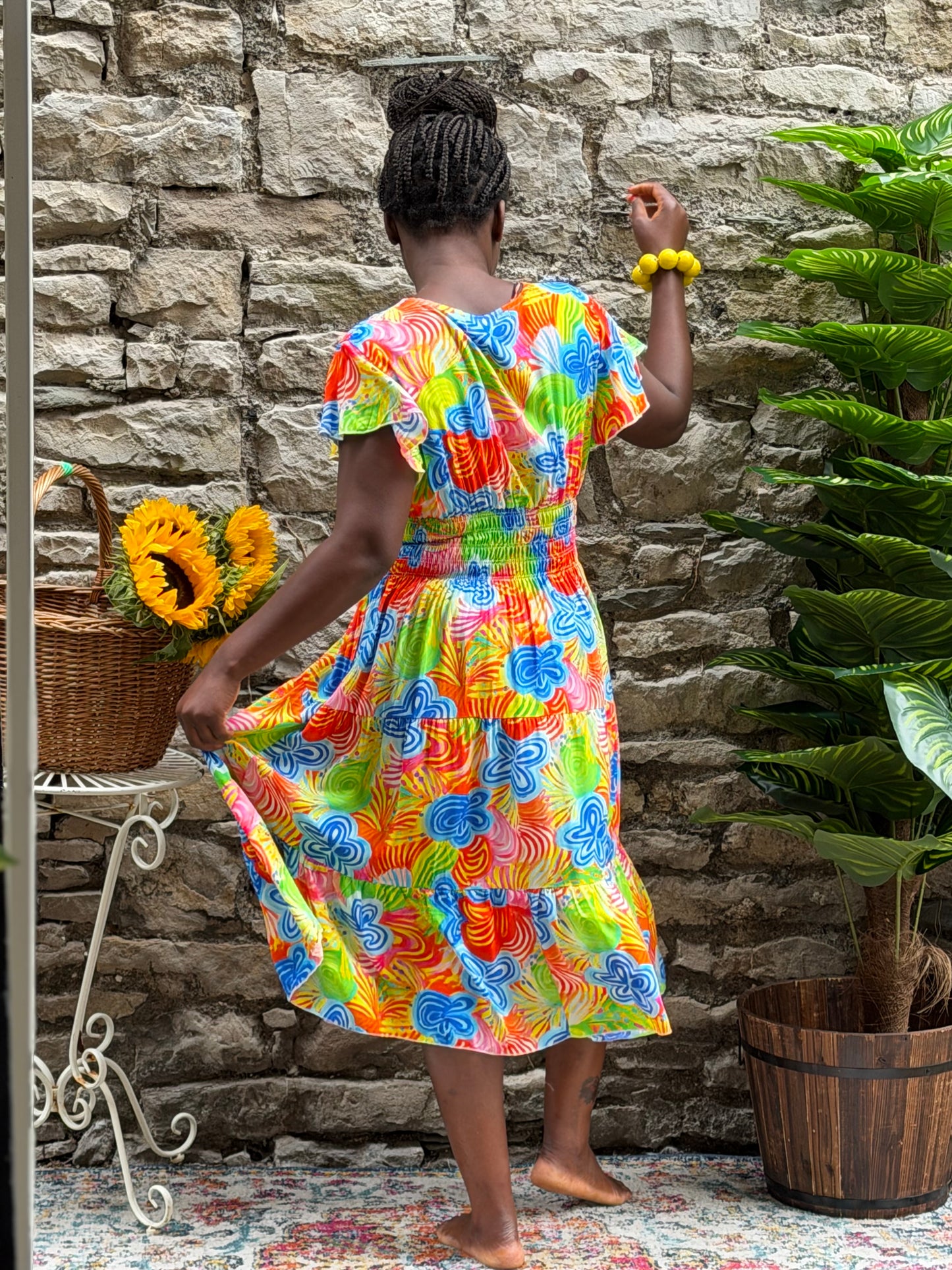 Stunning Printed Atta Dress In MIDI Length Fits Size 8-20 in bright floral