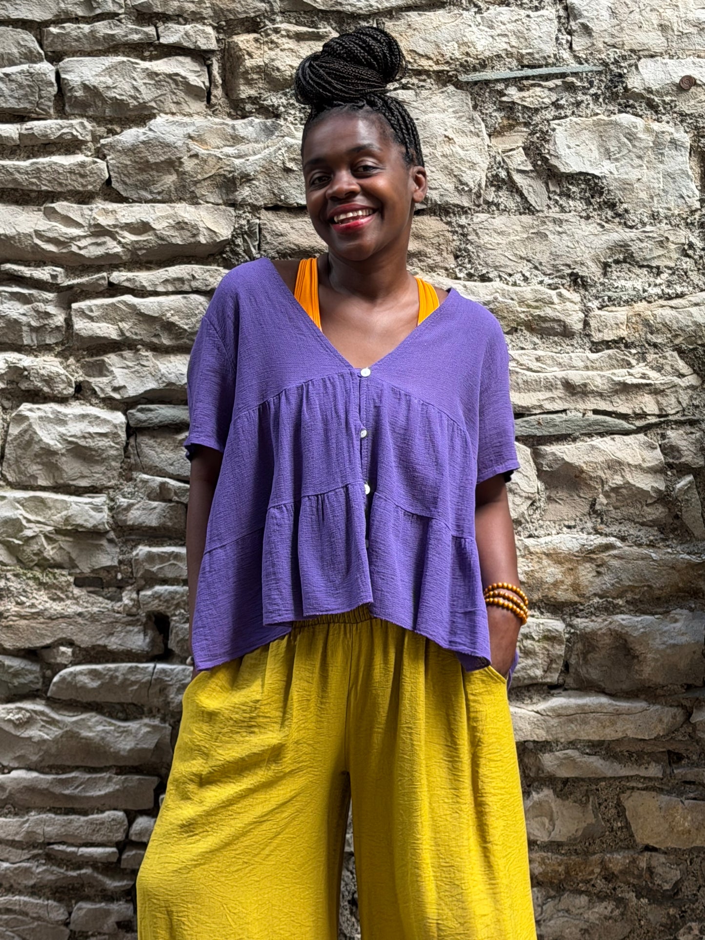 Tiered v neck oversize T-shirt one size fits 8-18 in purple