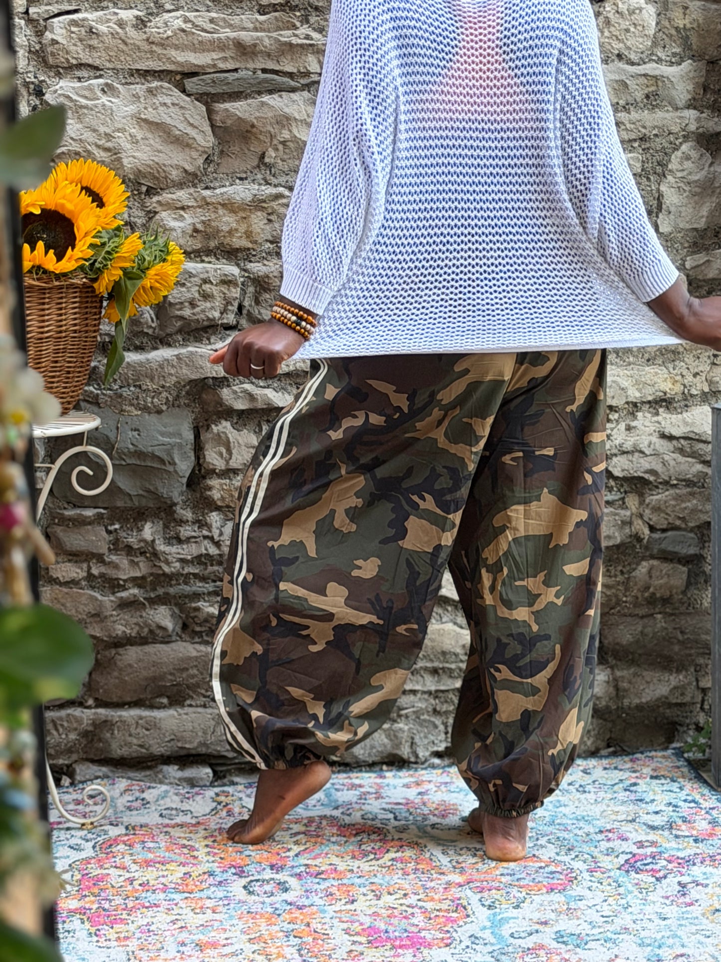 print cargo trousers one size 8-18 in green camo print