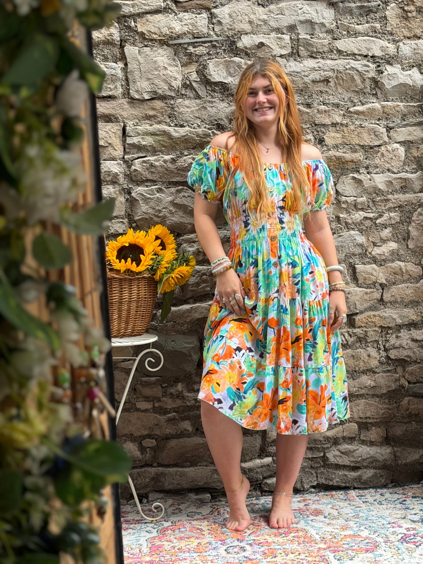 Stunning Printed Atta Dress In MIDI Length Fits Size 8-20