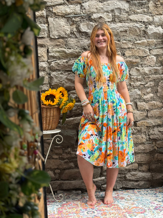 Stunning Printed Atta Dress In MIDI Length Fits Size 8-20