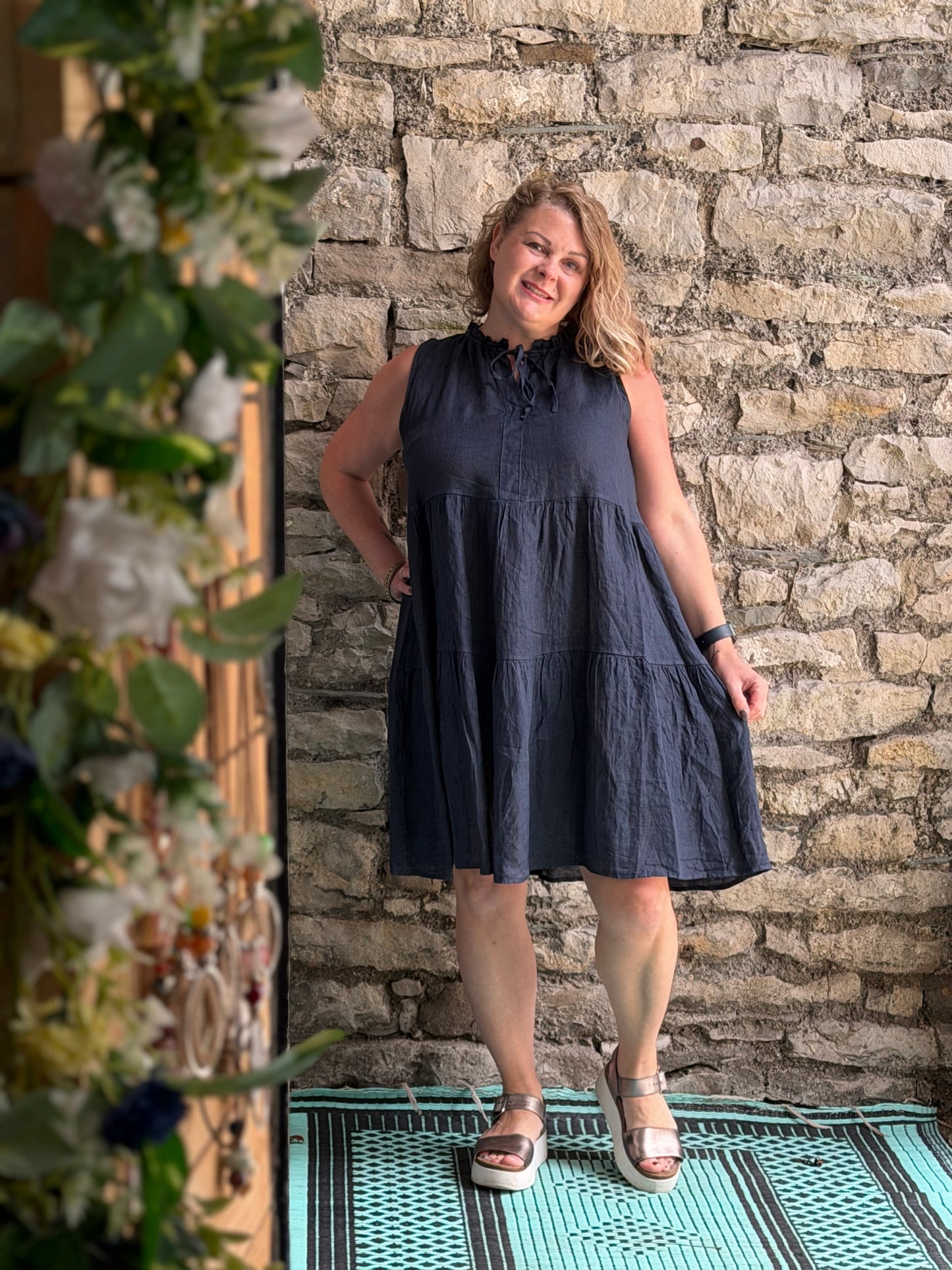 Pure Linen Super Cute Tiered Dress One Size Will Fit from Size 8-16
