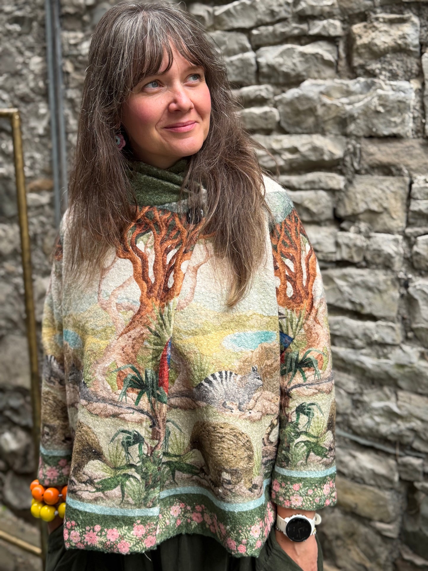 The Stunning Akeya Boucle Knot Jacket One Size 10-16 Eden Garden Print 50% Wool