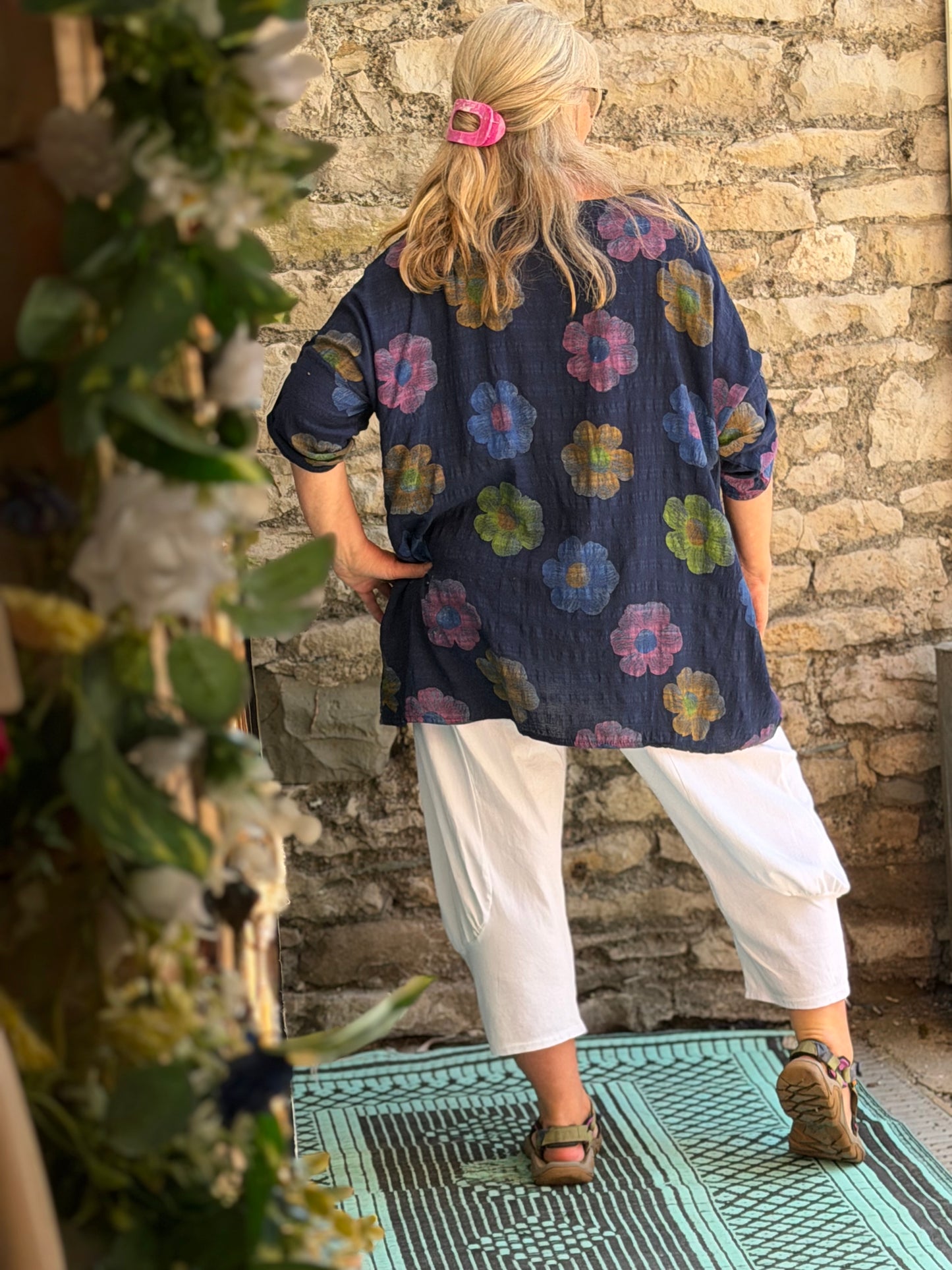 100% Cotton Two Pockets Daisy Amma Top One Size Fit Size 12-20