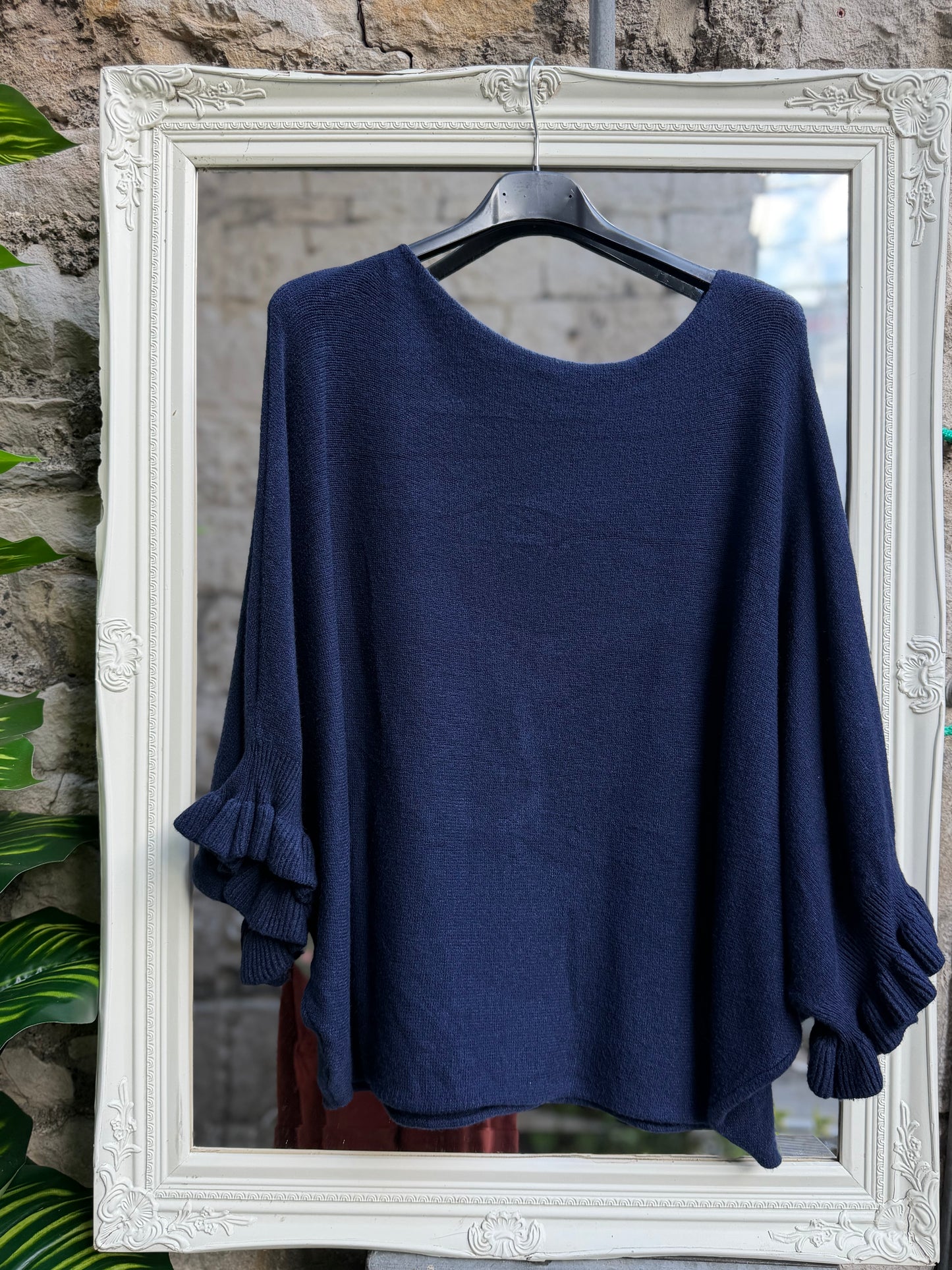Stunning Navy Ajou knitted Bateau Neckline Short Sleeve Jumper Size 8-18
