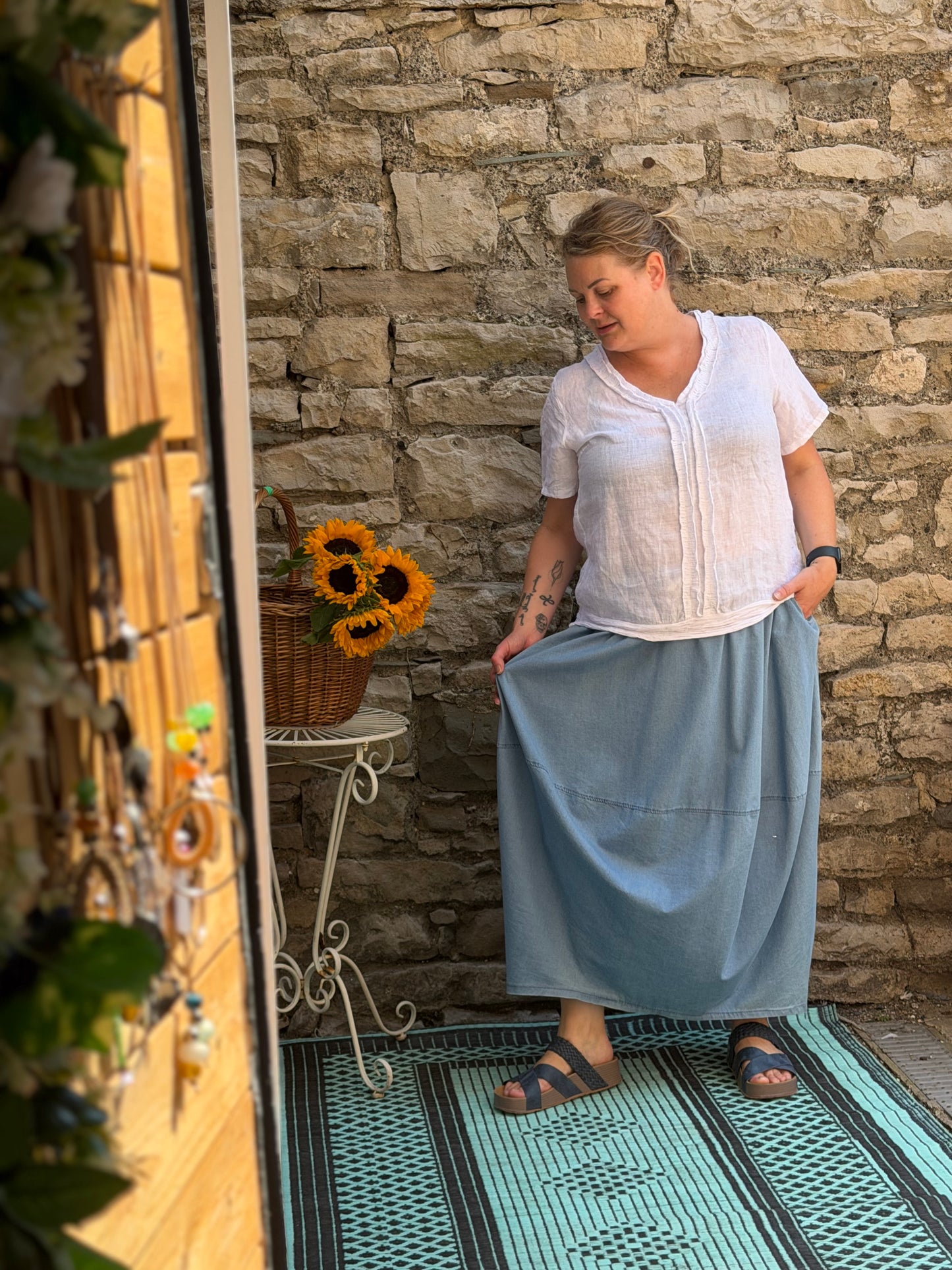 Barrel skirt in one size fits 8-18 in light dusty blue