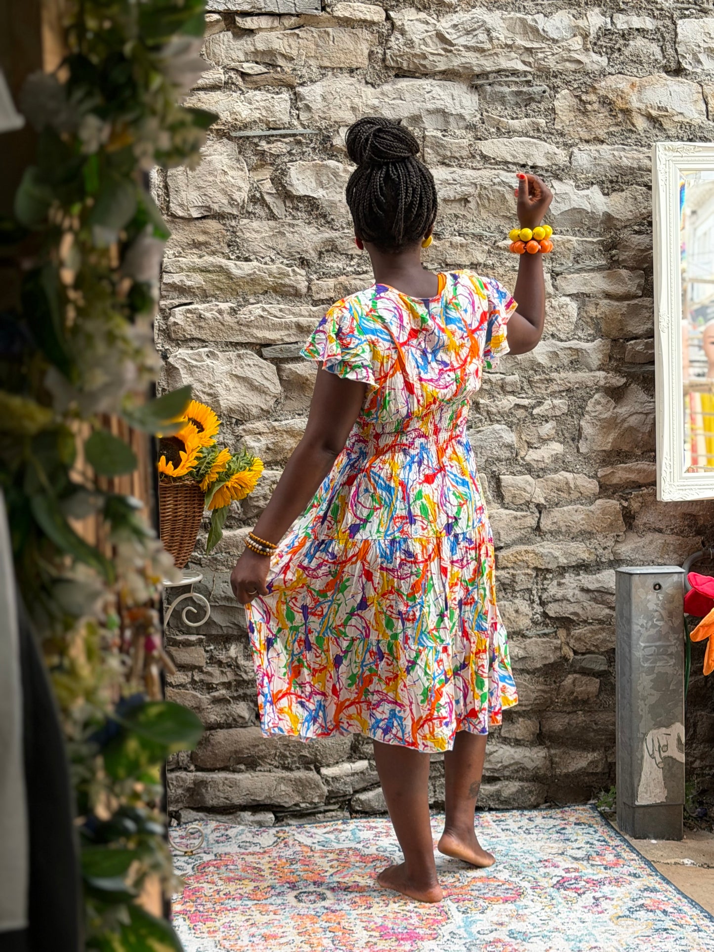 Stunning Printed Atta Dress In MIDI Length Fits Size 8-20