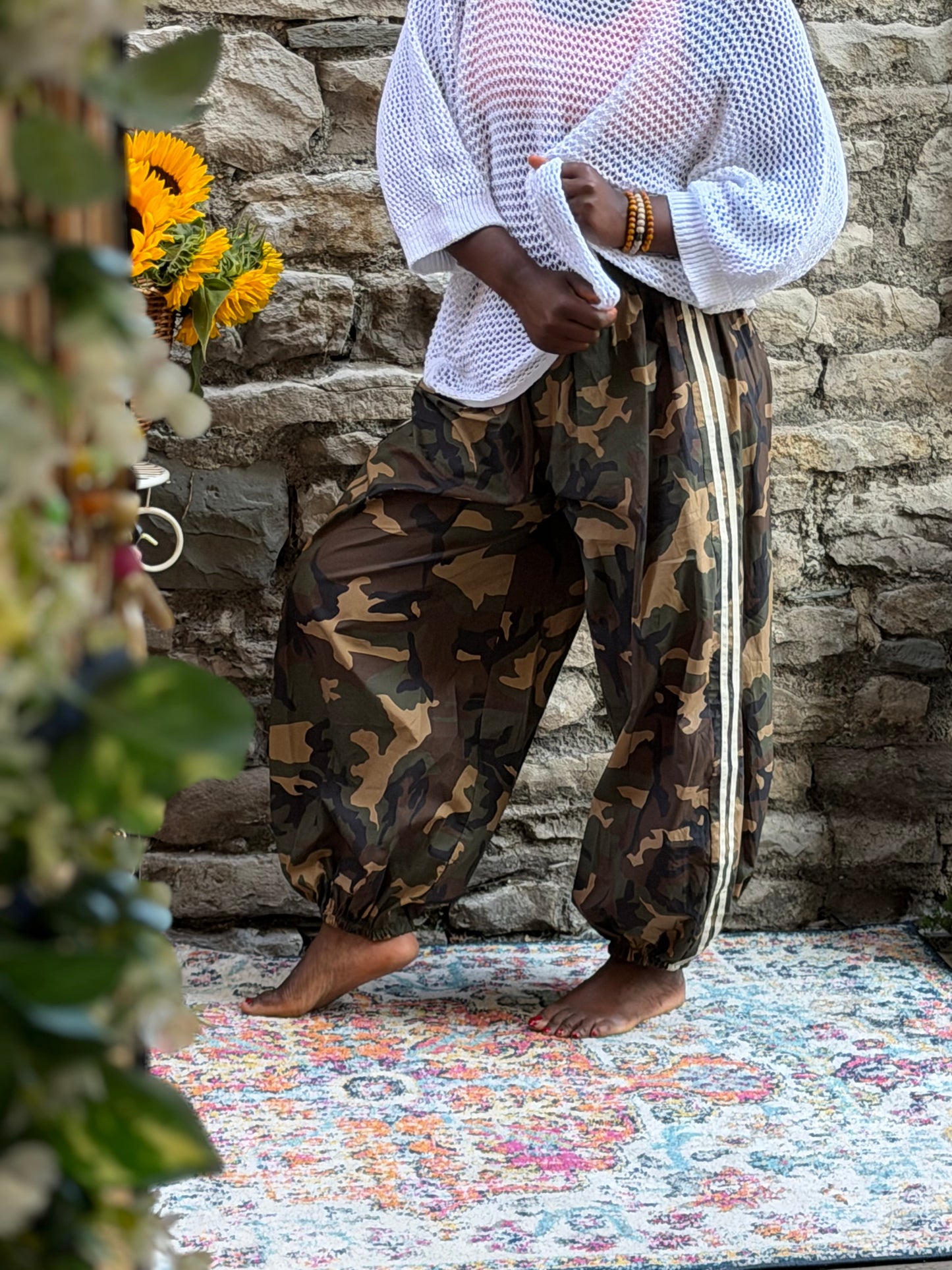 print cargo trousers one size 8-18 in green camo print