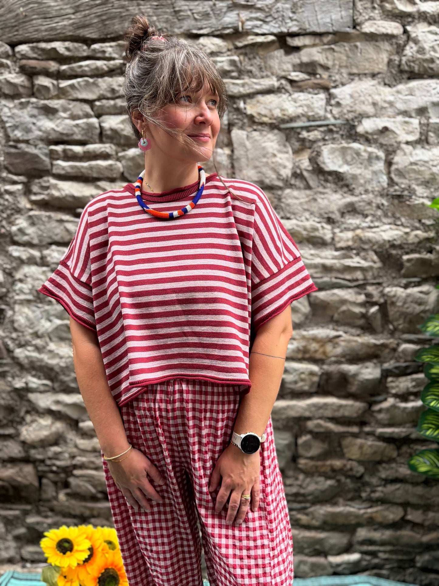 Wine Aliyah Striped Knitted Tee Size 8-20❤️