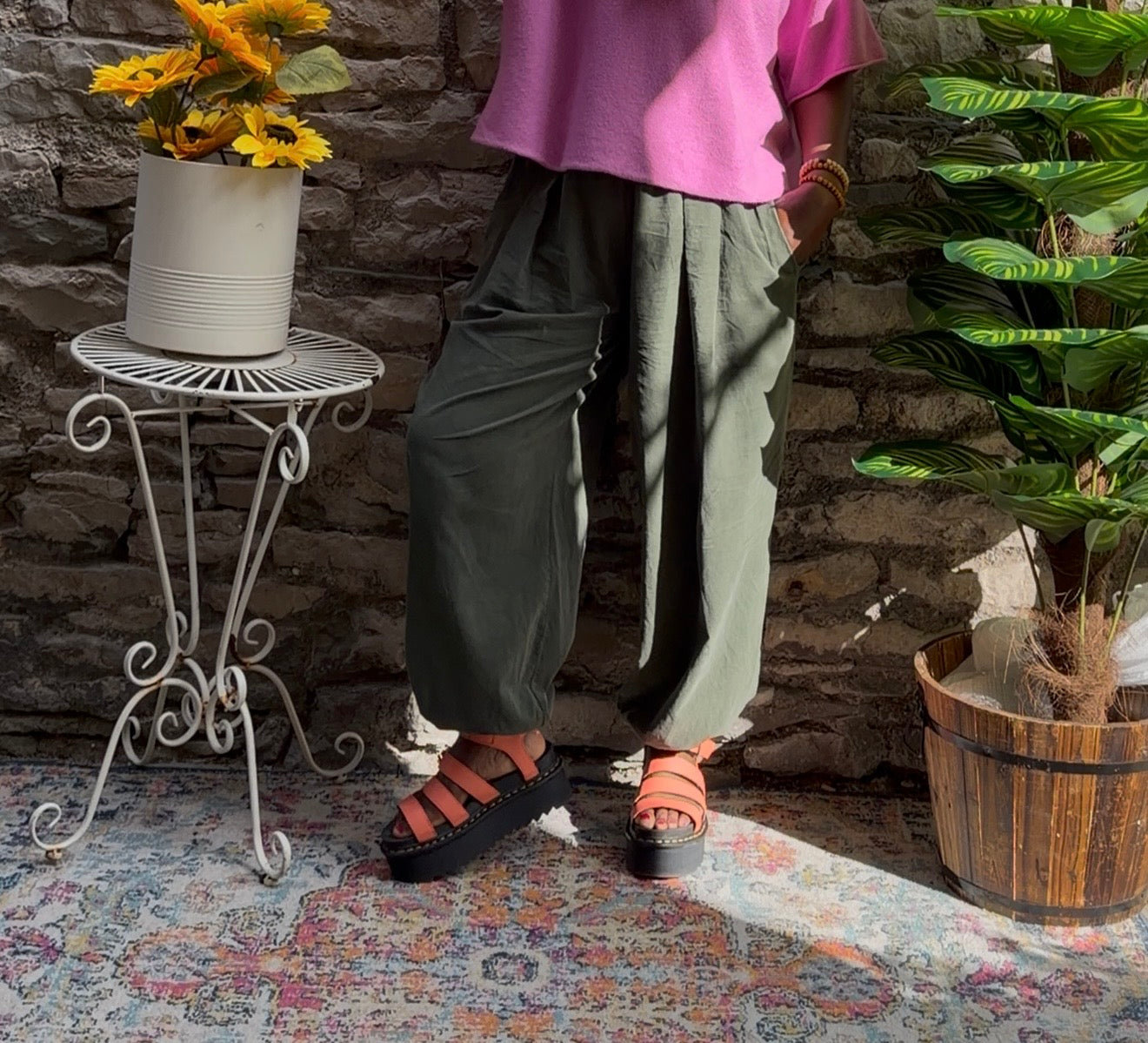 Khaki Cuff Hem Cord Amoki Trousers Fit Size 8-18