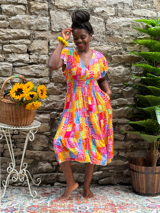 Stunning Printed Atta Dress In MIDI Length Fits Size 8-20 in bright mini prints