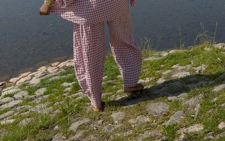 Tama Gingham Barrel Trousers In Pink/White One Size Fits Size 8-18