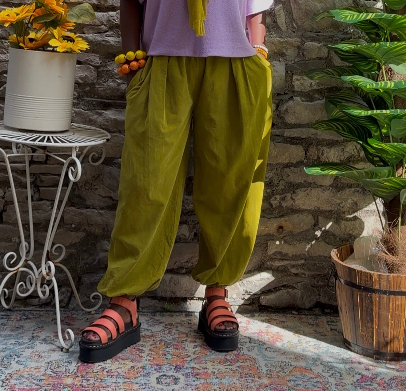 Avocado Green Cuff Hem Cord Amoki Trousers Fit Size 8-18
