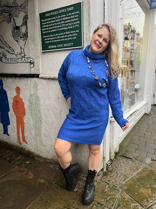 Made In Italy Cable Knit Ghetchy Blue Jumper Dress Size 10-18
