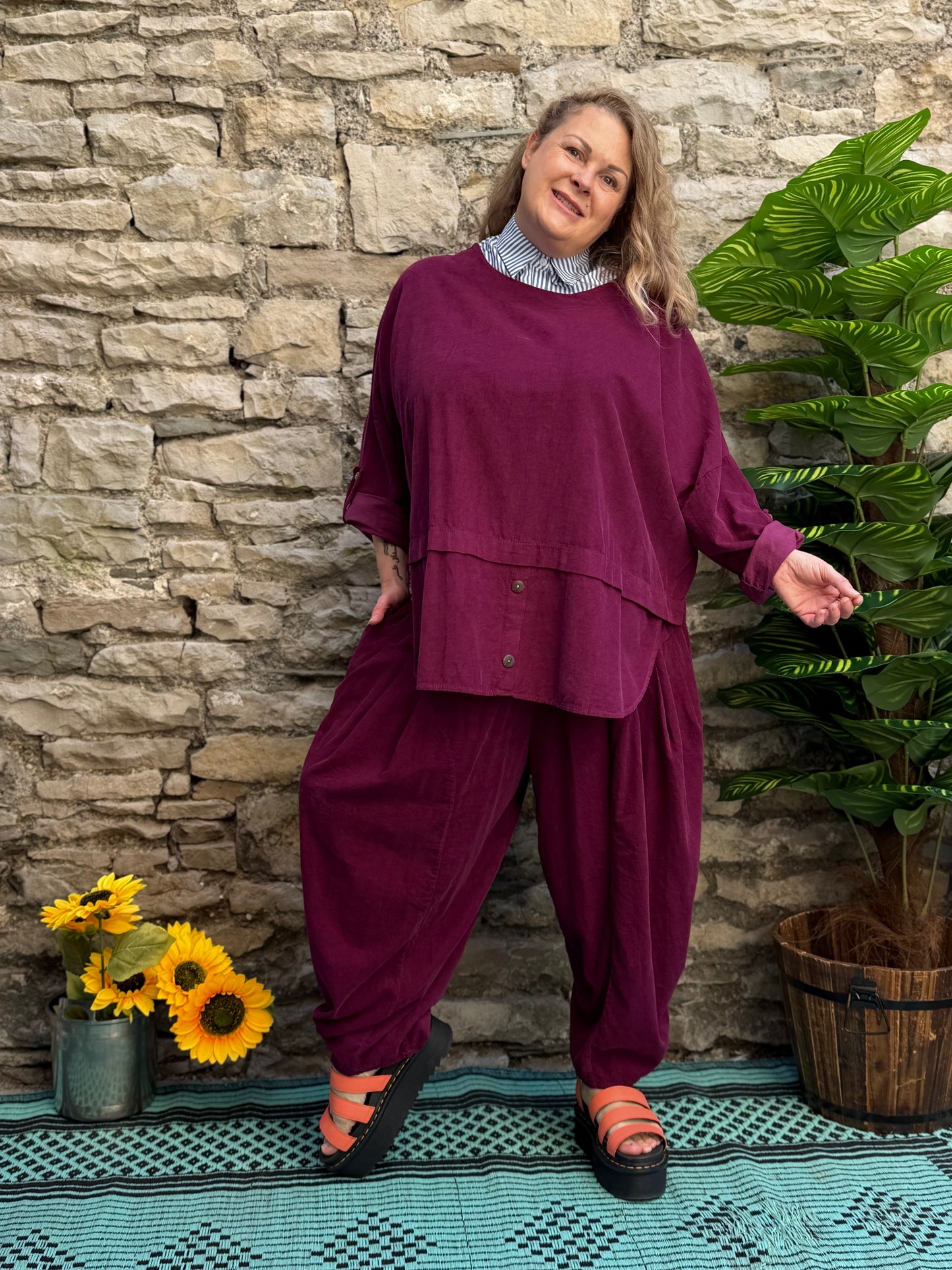 Cord Yeba Set Trousers and Top In  Fits Size 12-26 In Raspberry
