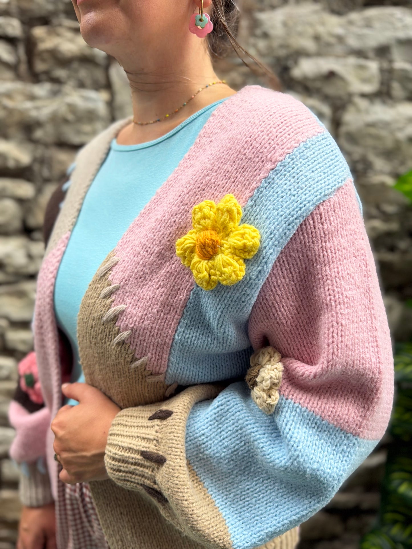 Stunning Soft Knit Sunflower Multi Coloured Cardigan In Size M/L
