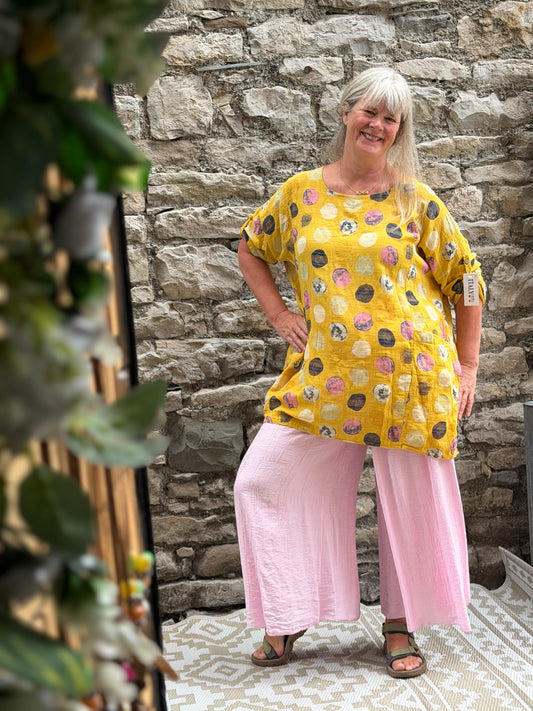 Longline spotty top One size fits 8-18 in yellow